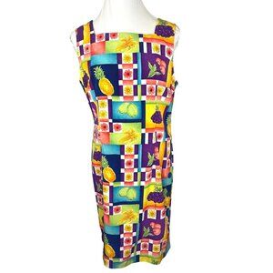Sag Harbor Vintage 90s Fruit Geometric Waist Dress Shift Sun Dress  Ladies MED